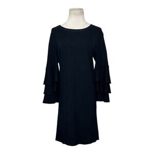 Lulu's black tier pile long sleeves short sweater dress size Small